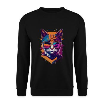 Retro Cool Cat: Vintage Vibes and Feline Flair - Unisex Pullover - Schwarz - Vorne - Alina (178cm) & Michal (187cm)