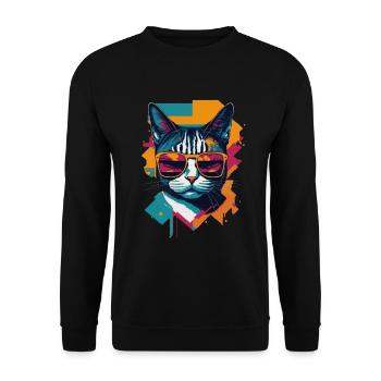 Retro Cool Cat: Vintage Vibes and Feline Flair - Unisex Pullover - Schwarz - Vorne - Alina (178cm) & Michal (187cm)