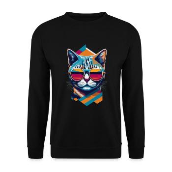 Retro Cool Cat: Vintage Vibes and Feline Flair - Unisex Pullover - Schwarz - Vorne - Alina (178cm) & Michal (187cm)
