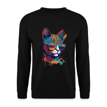 Retro Cool Cat: Vintage Vibes and Feline Flair - Unisex Pullover - Schwarz - Vorne - Alina (178cm) & Michal (187cm)