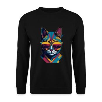 Vintage Vibes and Feline Flair Retro Cool Cat - Unisex Pullover - Schwarz - Vorne - Alina (178cm) & Michal (187cm)