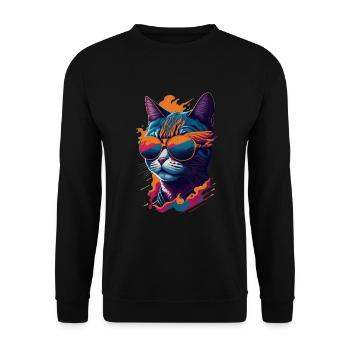 Vintage Vibes and Feline Flair Retro Cool Cat - Unisex Pullover - Schwarz - Vorne - Alina (178cm) & Michal (187cm)