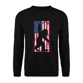 Patriotic Myth: Retro Bigfoot Meets July 4th - Unisex Pullover - Schwarz - Vorne - Alina (178cm) & Michal (187cm)