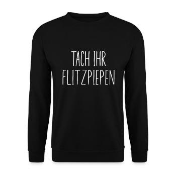 Tach Ihr Flitzpiepen Berlinern Dialekt Berlin - Unisex Pullover - Schwarz - Vorne - Alina (178cm) & Michal (187cm)