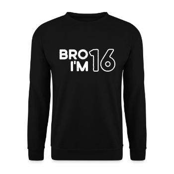 Bro I'm 16, 16 Jahre alt, 16. Geburtstag - Unisex Pullover - Schwarz - Vorne - Alina (178cm) & Michal (187cm)