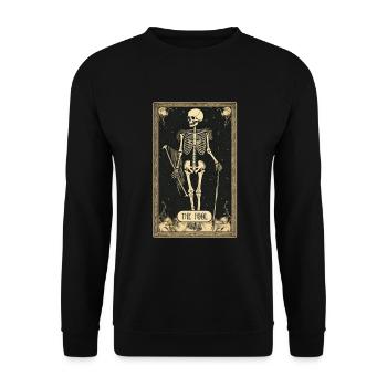 The Fool Skeleton Tarot Card - Unisex Pullover - Schwarz - Vorne - Alina (178cm) & Michal (187cm)