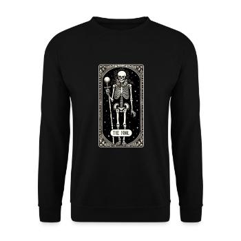 The Fool Skeleton Tarot Card - Unisex Pullover - Schwarz - Vorne - Alina (178cm) & Michal (187cm)