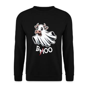 Spook-a-Moo: Die süßeste Kuh von Halloween - Unisex Pullover - Schwarz - Vorne - Alina (178cm) & Michal (187cm)