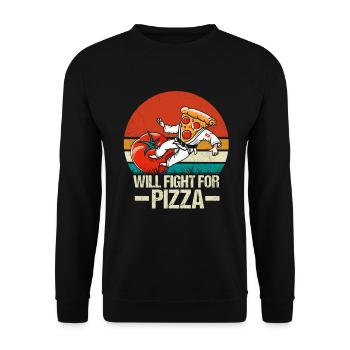 Wird für Pizza Karate kämpfen - Unisex Pullover - Schwarz - Vorne - Alina (178cm) & Michal (187cm)
