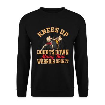 Knees up doubts down Muay Thai warrior spirit - Unisex Sweatshirt - black - Front - Alina (178cm) & Michal (187cm)