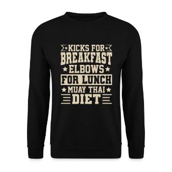 Kicks for Breakfast elbows for lunch muay thai - Unisex Sweatshirt - black - Front - Alina (178cm) & Michal (187cm)