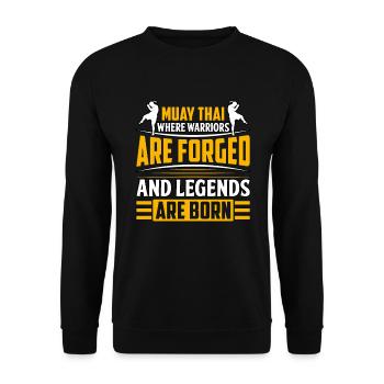 Muay Thai, wo Krieger und Legenden geschmiedet werden - Unisex Pullover - Schwarz - Vorne - Alina (178cm) & Michal (187cm)
