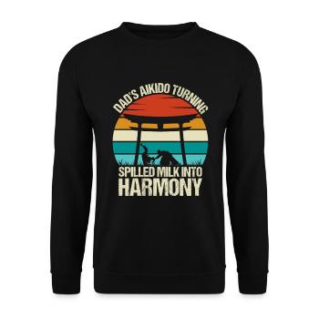 Papas Aikido verwandelt verschüttete Milch in Harmonie - Unisex Pullover - Schwarz - Vorne - Alina (178cm) & Michal (187cm)