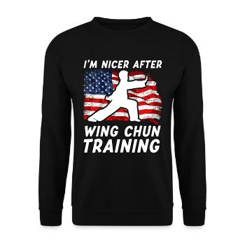 Ich bin netter nach dem Wing Chun Training - Unisex Pullover - Schwarz - Vorne - Alina (178cm) & Michal (187cm)