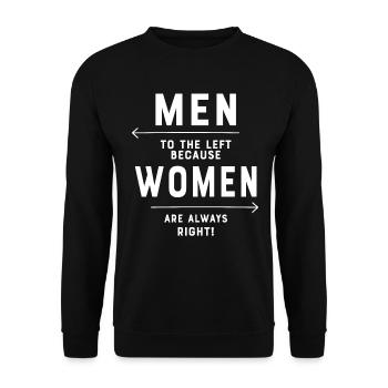 Männer nach links, weil Frauen immer Recht haben - Unisex Pullover - Schwarz - Vorne - Alina (178cm) & Michal (187cm)
