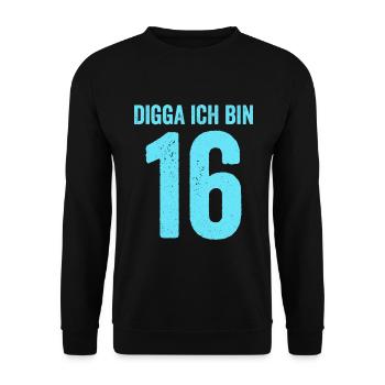Blau Digga Ich Bin 16 Jahre Junge 16. Geburtstag - Unisex Pullover - Schwarz - Vorne - Alina (178cm) & Michal (187cm)