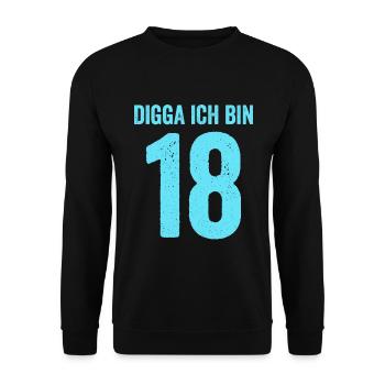 Blau Digga Ich Bin 18 Jahre Junge 18. Geburtstag - Unisex Pullover - Schwarz - Vorne - Alina (178cm) & Michal (187cm)