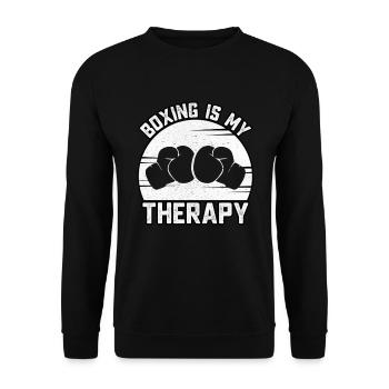 Boxen ist meine Therapie - Unisex Pullover - Schwarz - Vorne - Alina (178cm) & Michal (187cm)