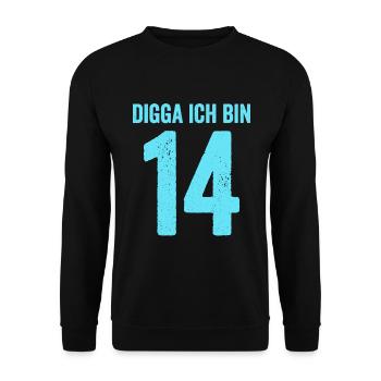 Blue Digga J’ai 14 Ans Garçon 14e Anniversaire - Sweat-shirt Unisexe - noir - Devant - Alina (178cm) & Michal (187cm)