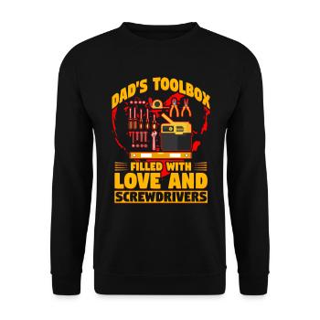 Papas Werkzeugkasten voller Liebe und Schraubenzieher - Unisex Pullover - Schwarz - Vorne - Alina (178cm) & Michal (187cm)