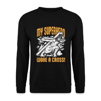 Mon super-héros portait une croix chrétienne inspirante - Sweat-shirt Unisexe - noir - Devant - Alina (178cm) & Michal (187cm)