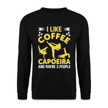 Ich mag Kaffee Capoeira und vielleicht 3 Personen - Unisex Pullover - Schwarz - Vorne - Alina (178cm) & Michal (187cm)