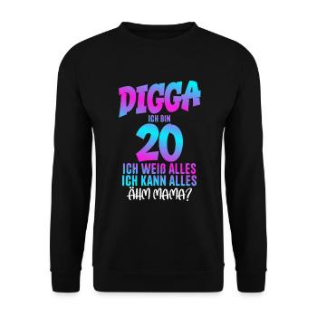 20th Birthday Digga I'm 20 I Know Everything - Unisex Sweatshirt - black - Front - Alina (178cm) & Michal (187cm)