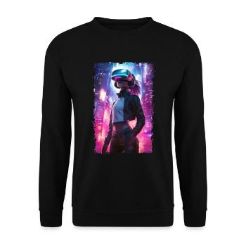 Cyberpunk VR Girl - Futuristische virtuelle Realität - Unisex Pullover - Schwarz - Vorne - Alina (178cm) & Michal (187cm)