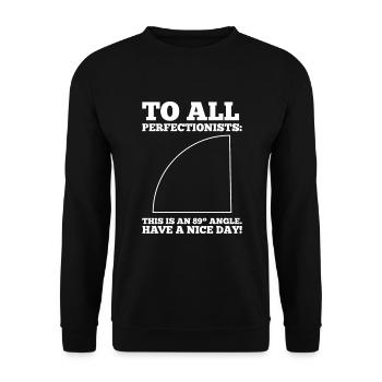 89° Angle Perfectionists' Nightmare Math Humor - Unisex Sweatshirt - black - Front - Alina (178cm) & Michal (187cm)