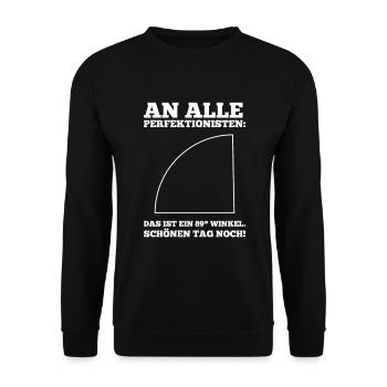 Perfektionisten-Albtraum - Lustiges 89° Winkel - Unisex Pullover - Schwarz - Vorne - Alina (178cm) & Michal (187cm)