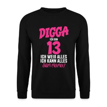 13ème anniversaire fille 13 ans Digga j’ai 13 ans - Sweat-shirt Unisexe - noir - Devant - Alina (178cm) & Michal (187cm)