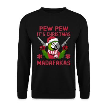 Lustiger Weihnachtspapagei - Unisex Pullover - Schwarz - Vorne - Alina (178cm) & Michal (187cm)