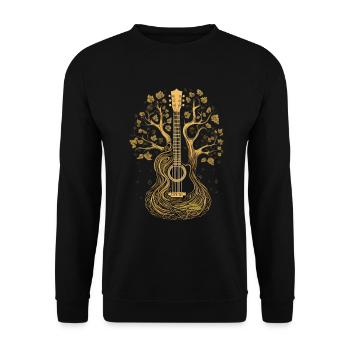Holzgitarre mit Baum – Musik & Natur Design - Unisex Pullover - Schwarz - Vorne - Alina (178cm) & Michal (187cm)