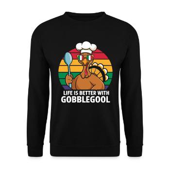 Turkey Day Thanksgiving Day Gobblegool - Unisex Sweatshirt - black - Front - Alina (178cm) & Michal (187cm)