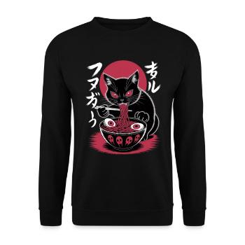 Kawaii Katze Ramen Nudeln Anime Katze - Unisex Pullover - Schwarz - Vorne - Alina (178cm) & Michal (187cm)