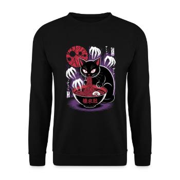 Kawaii Katze Ramen Nudeln Anime Katze - Unisex Pullover - Schwarz - Vorne - Alina (178cm) & Michal (187cm)