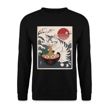 Kawaii Cat Ramen Noodles Anime Cat - Unisex Sweatshirt - black - Front - Alina (178cm) & Michal (187cm)