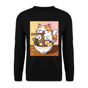 Kawaii Cat Ramen Noodles Anime Cat - Unisex Sweatshirt - black - Front - Alina (178cm) & Michal (187cm)