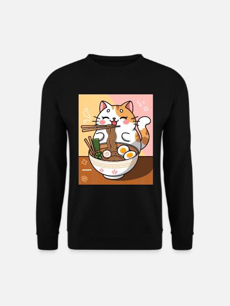 Kawaii Katze Ramen Nudeln Anime Katze - Unisex Pullover - Schwarz