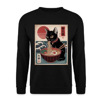 Kawaii Cat Ramen Noodles Anime Cat - Unisex Sweatshirt - black - Front - Alina (178cm) & Michal (187cm)