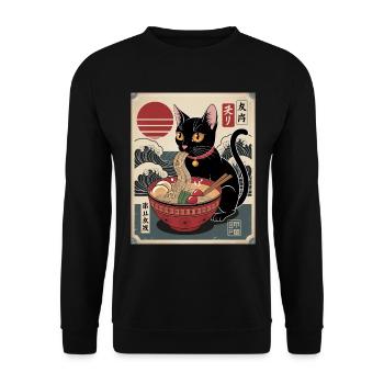 Kawaii Katze Ramen Nudeln Anime Katze - Unisex Pullover - Schwarz - Vorne - Alina (178cm) & Michal (187cm)