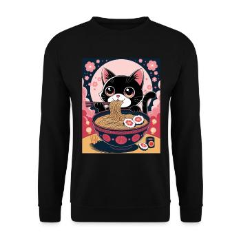 Kawaii Cat Ramen Noodles Anime Cat - Unisex Sweatshirt - black - Front - Alina (178cm) & Michal (187cm)