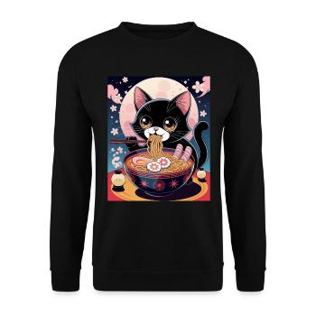 Kawaii Katze Ramen Nudeln Anime Katze - Unisex Pullover - Schwarz - Vorne - Alina (178cm) & Michal (187cm)