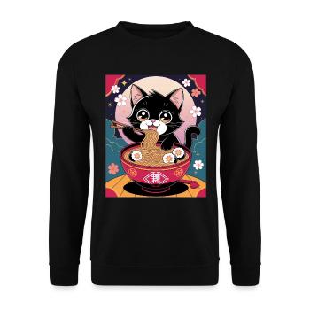 Kawaii Katze Ramen Nudeln Anime Katze - Unisex Pullover - Schwarz - Vorne - Alina (178cm) & Michal (187cm)