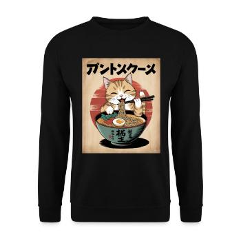 Kawaii Cat Ramen Noodles Anime Cat - Unisex Sweatshirt - black - Front - Alina (178cm) & Michal (187cm)