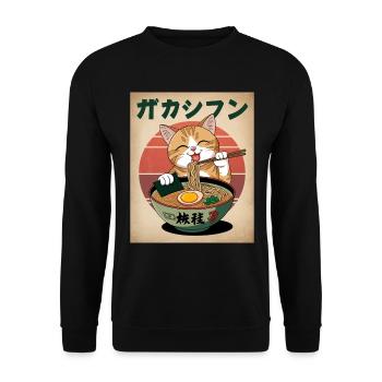 Kawaii Katze Ramen Nudeln Anime Katze - Unisex Pullover - Schwarz - Vorne - Alina (178cm) & Michal (187cm)