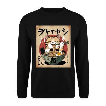 Kawaii Cat Ramen Noodles Anime Cat - Unisex Sweatshirt - black - Front - Alina (178cm) & Michal (187cm)