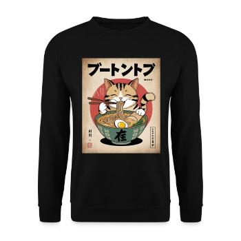 Kawaii Cat Ramen Noodles Anime Cat - Unisex Sweatshirt - black - Front - Alina (178cm) & Michal (187cm)
