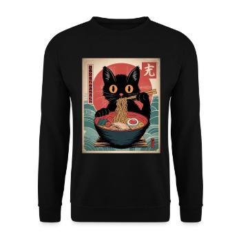 Kawaii Katze Ramen Nudeln Anime Katze - Unisex Pullover - Schwarz - Vorne - Alina (178cm) & Michal (187cm)