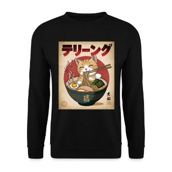 Kawaii Katze Ramen Nudeln Anime Katze - Unisex Pullover - Schwarz - Vorne - Alina (178cm) & Michal (187cm)